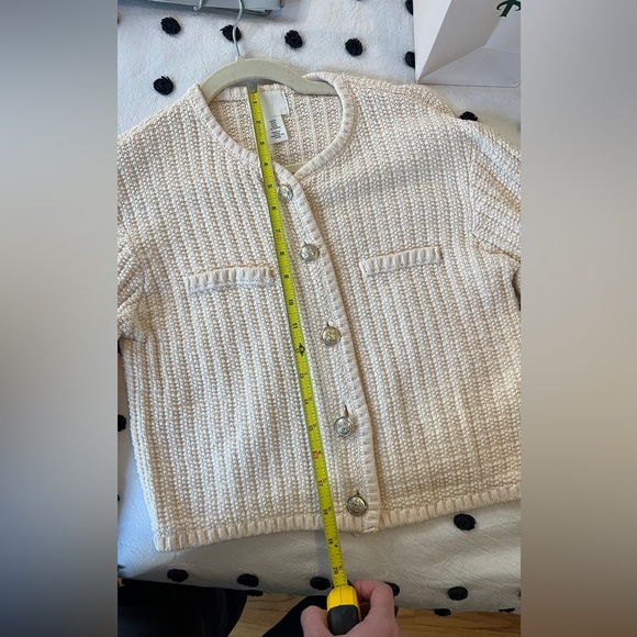 H&M Cream Short Textured-knit Cotton Blend Cardigan - Picture 9 of 10